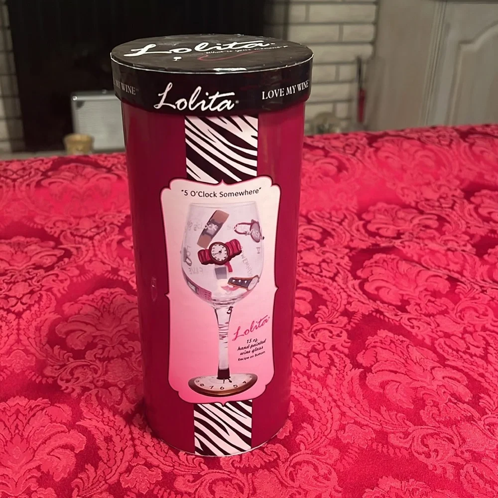 Lolita Wine Glass with Pink and Black Design